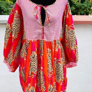 BRAND NEW Hand Block Tiger Print Dress Fall Clothing Mini Dress Bridesmaid Dress